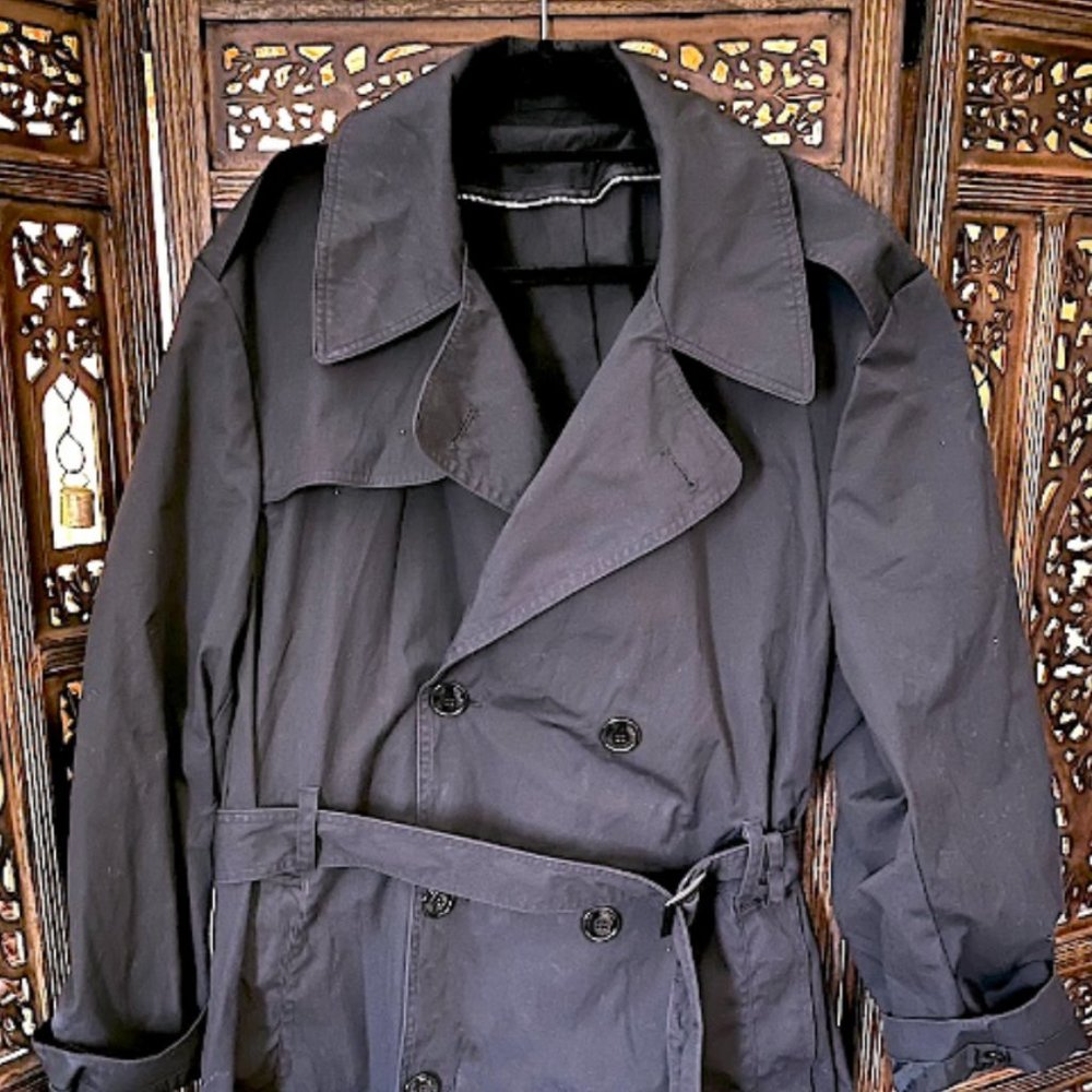 American Apparel All Weather Men’s Army Black Trench Coat Jacket 44r